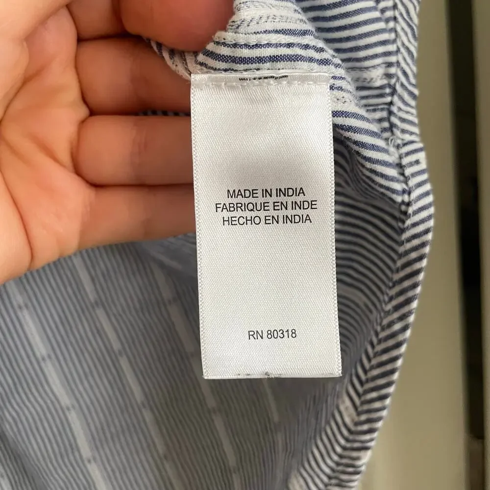 Lucky Brand Blue Striped Cotton Long Slv Shirt M Coastal Casual Western Preppy